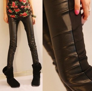 YBB 3340 legging faux leather knitted cotton legging fashion patchwork pants pencil pants female