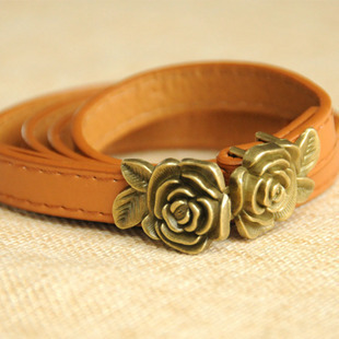 Yd063 fashion vintage rose buckle thin belt japanned leather multicolour strap women's cummerbund