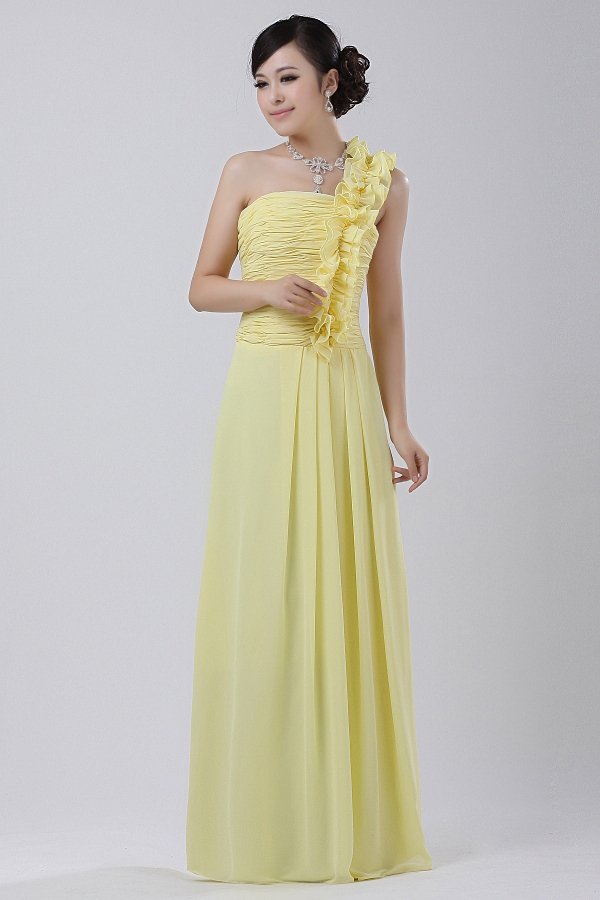 Yellow noble bride dress bride long design one shoulder evening formal dress evening dress (Can be customized) (WS001)