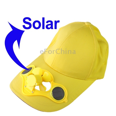Yellow Solar Power Hat Cap with Cooling Fan for Outdoor Golf Baseball Free Shipping