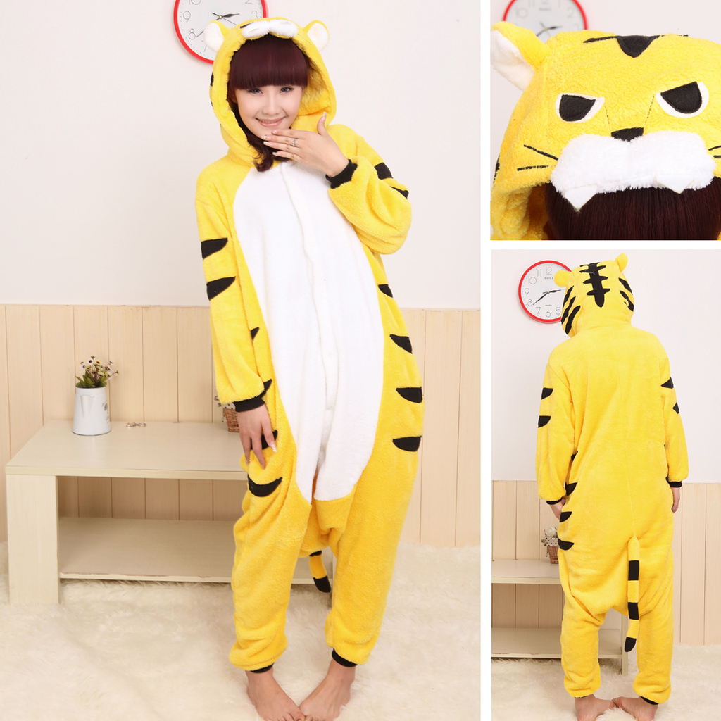 Yellow Tiger Stitch piece pajamas coral velvet flannel toileting Edition