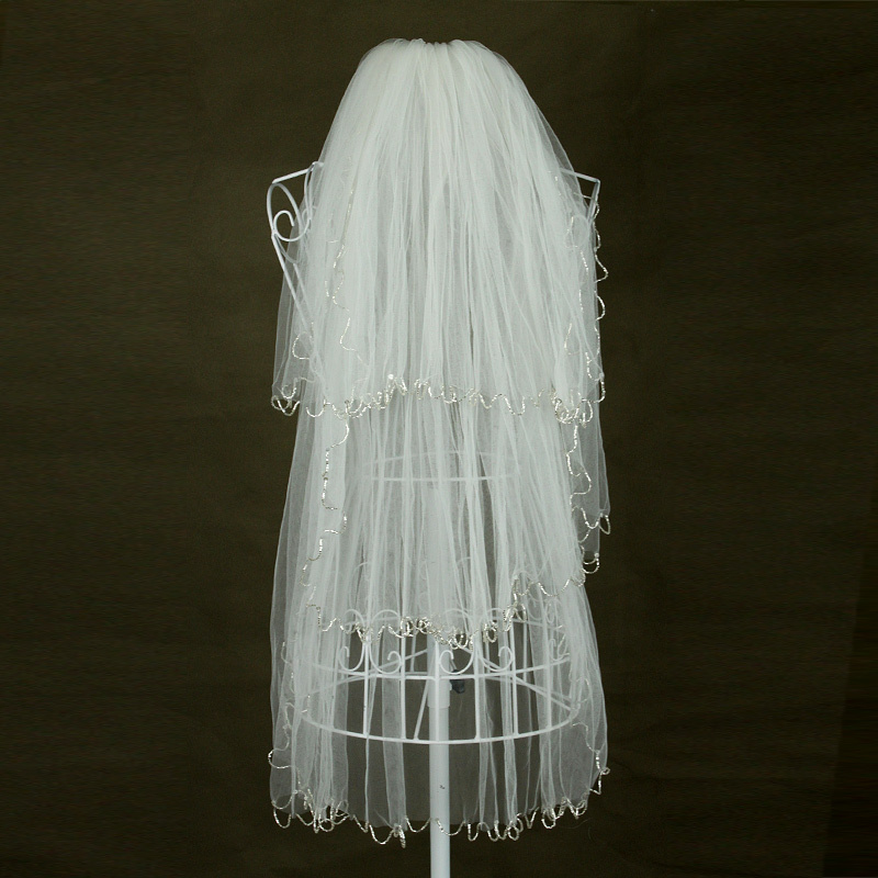 Yhz bridal veil wedding dress double layer with diamond accessories y10005