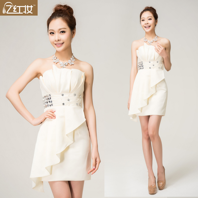 YHZ--Strapless short bridesmaid dresses new fashion sexy Korean champagne toast clothing dress skirt