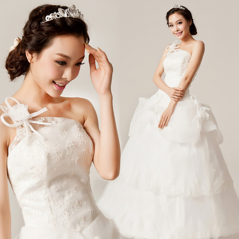 YHZQi Korean shoulder wedding dress 2012 latest princess wedding Korean version of sweet oblique winter wedding dresses