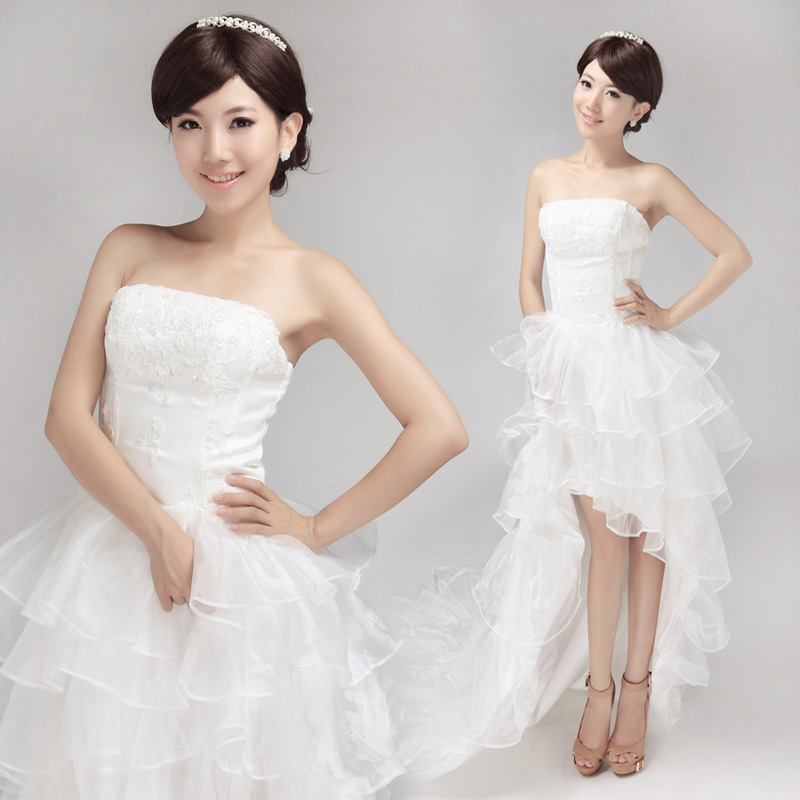 YHZShort in front long wedding dress 2012 new Bra Princess sweet wedding dress Korean version of the winter wedding dress