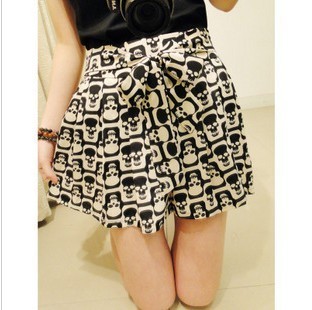 Yi yi 2012 women's chiffon bow elastic waist skull leopard print shorts 2