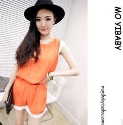 Yi yi 2012 women's faux two piece chiffon sleeveless vest jumpsuit shorts