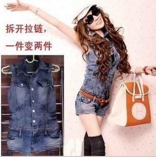 Yi yi hot-selling denim personalized low-waist split jumpsuit spring and summer vest shorts