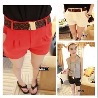 Yi yi women's leopard print belt patchwork casual shorts summer 2012 slim shorts