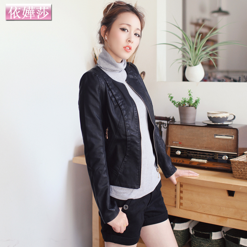 YIHUASHA spring 2013 women's slim motorcycle jacket short jacket short jacket design women's leather clothing Free Shipping