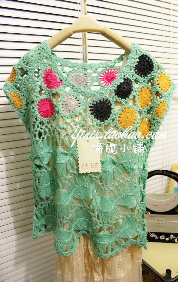 Yinis 13 spring single multicolour cutout handmade crochet knitted loose shirt
