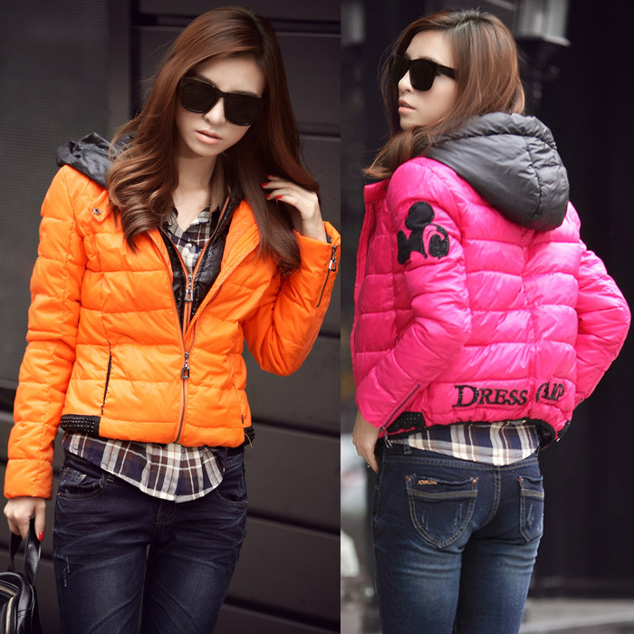 YISHION school wear 2012 winter female with a hood thermal cotton-padded jacket short design thickening cotton-padded jacket