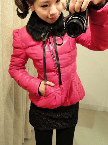 Yiyi fashion sweet elegant orange black fur collar ladies gentlewomen slim leather wadded jacket