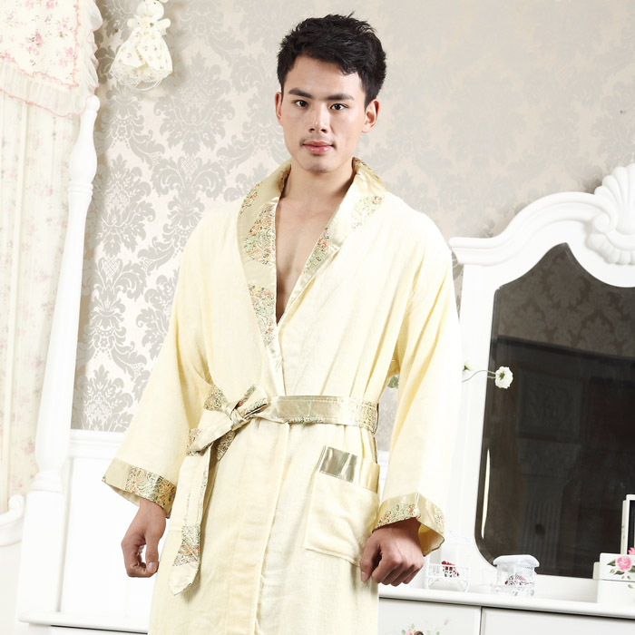 yj- Bamboo fibre robe anti-mite antibiotic soft quality male bathrobe spring and autumn lounge male