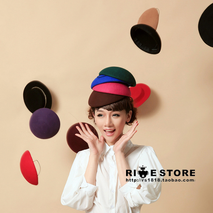 Yonekura solid color dome all-match fashion woolen small fedoras hairpin round cap m039