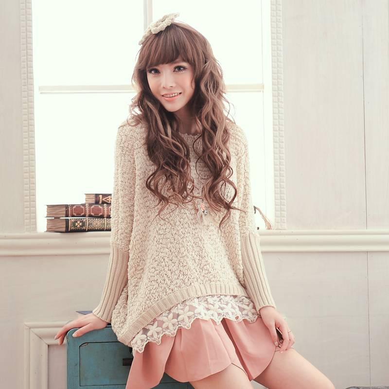Yoomito backwa-rds and irregular sweep lace decoration sweater petal short skirt bust skirt set