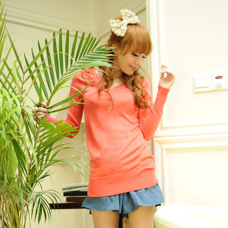 Yoomito2013 spring new arrival solid color slim long-sleeve petals copper beads before and after the irregular long design
