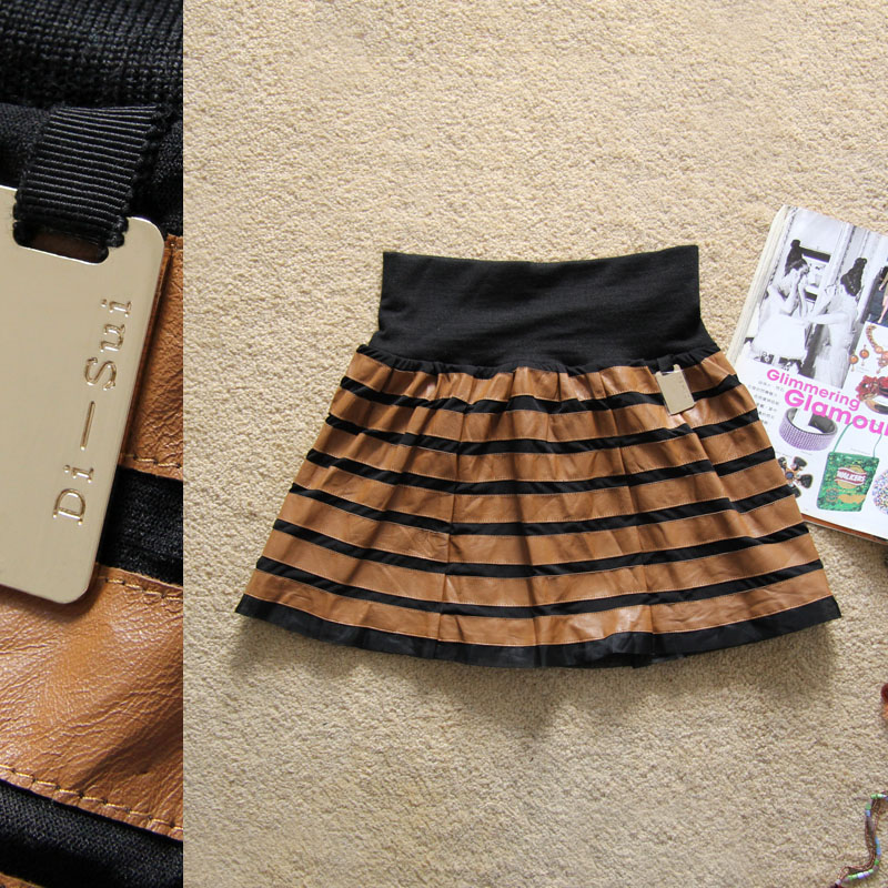 Youoccasionally di-sui elastic strap leather sheepskin stripe short skirt