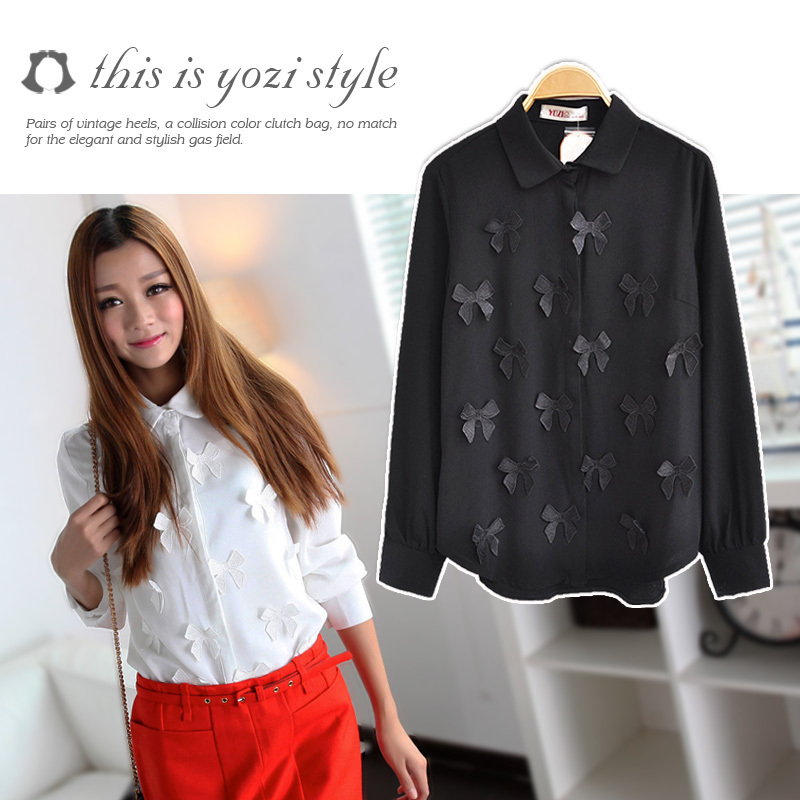Yozi 2012 winter new arrival turn-down collar slim casual long-sleeve chiffon shirt female zb152 (WC072)