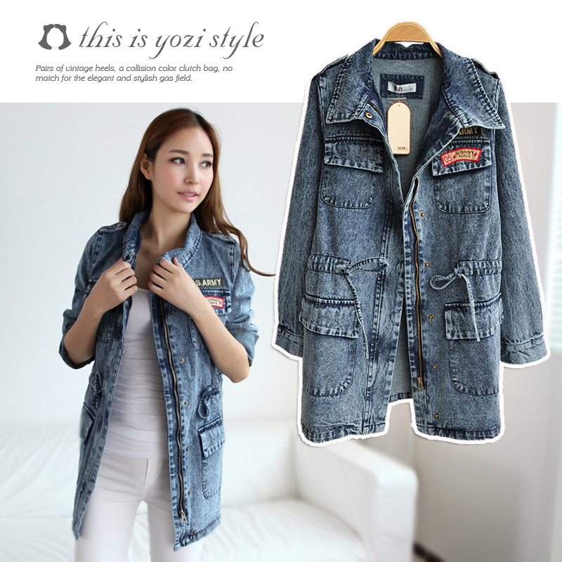 Yozi 2012 winter stand collar denim trench outerwear female zb925