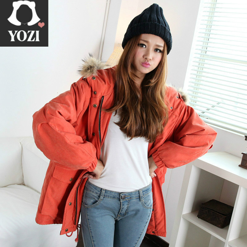 Yozi2012 hooded fur collar leather patchwork thermal wadded jacket cotton-padded jacket outerwear zc330