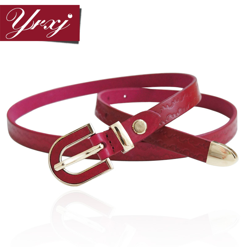 Yrx j exquisite carved women's genuine handmade leather thin belt fashion brief fashion genuine leather strap bj057