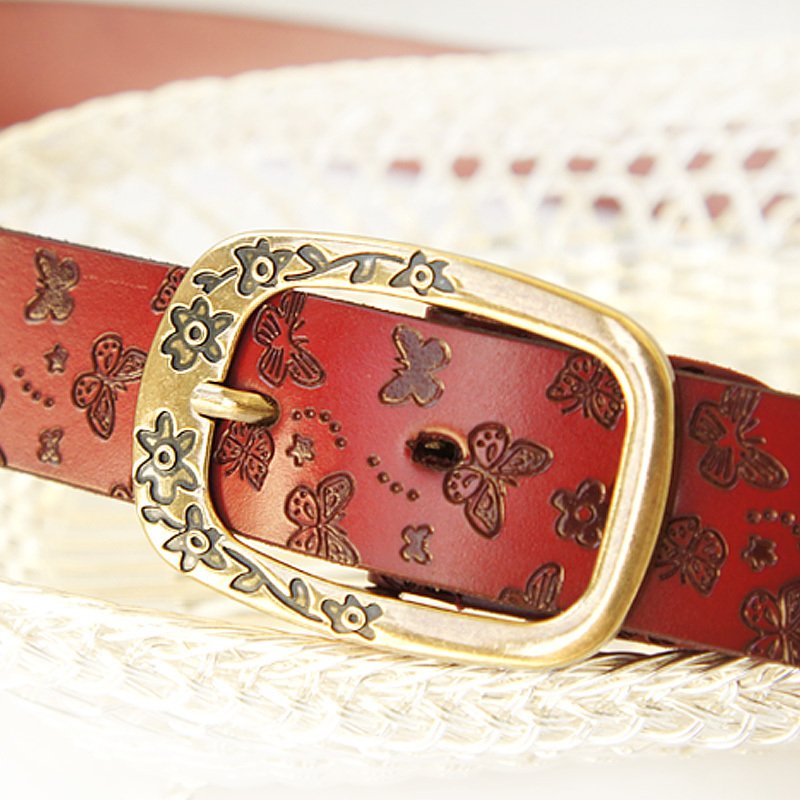 Yrxj cowhide belt female all-match carved vintage genuine leather strap female fashion