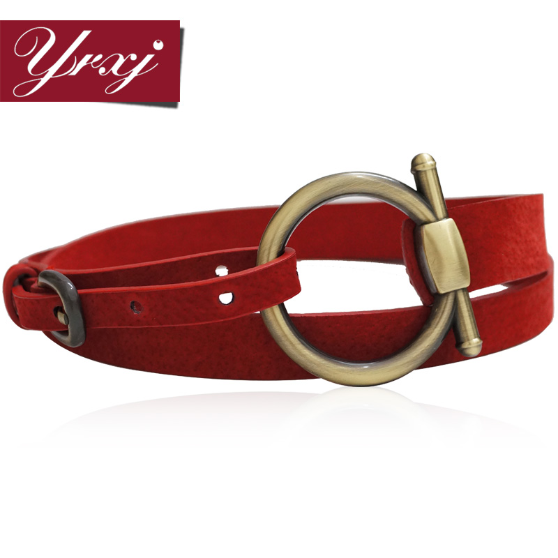 Yrxj fashionable casual genuine leather women's thin round belt buckle pigskin decoration strap Women c465