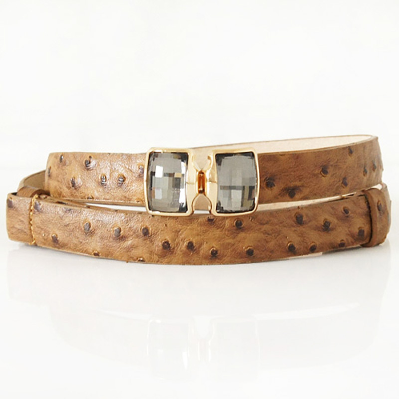 Yrxj genuine leather ostrich grain crystal double buckles women's belt female strap Women t041