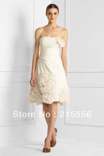 YU122 Elegant Knee-Length Floral-Appliques Strapless Prom Dress