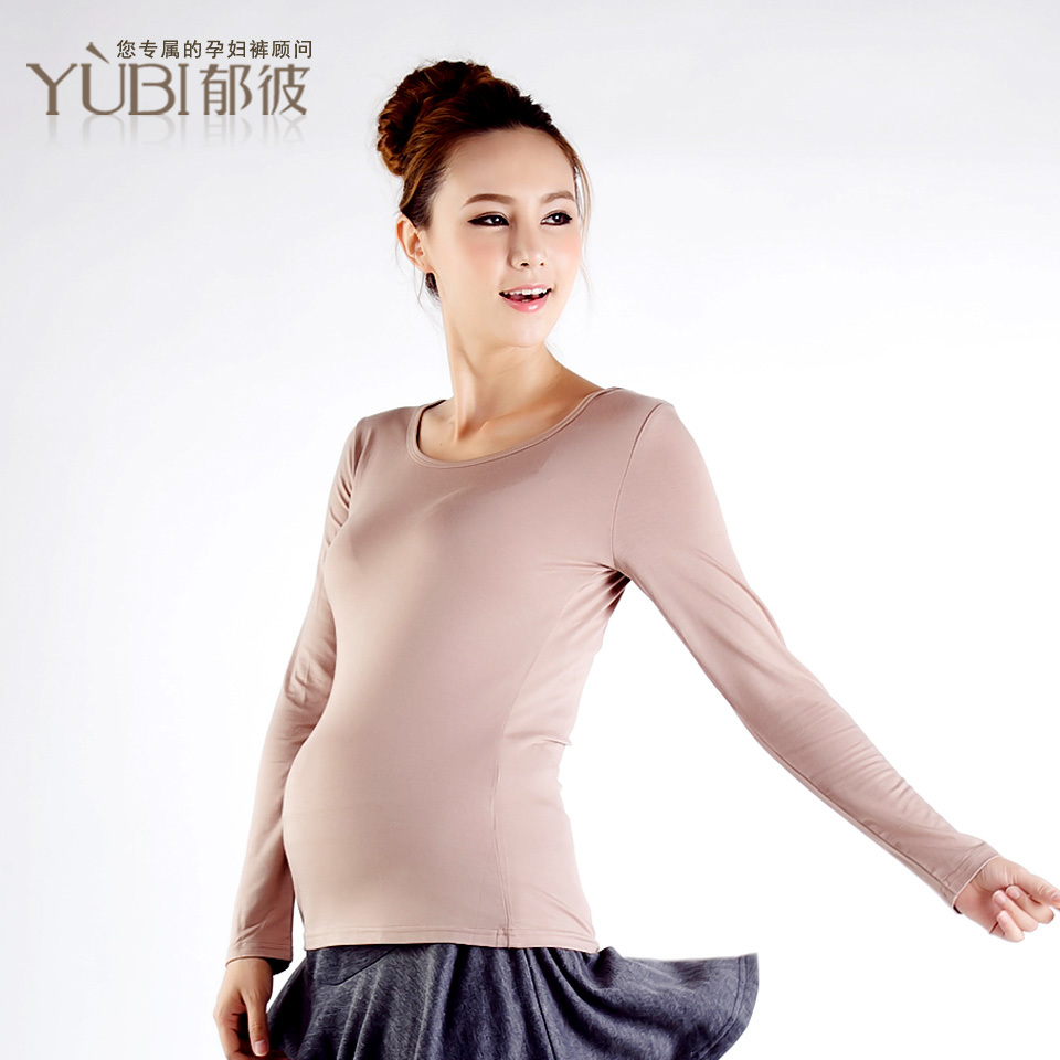 YUBI Maternity basic shirt autumn and winter long-sleeve maternity modal basic top black and white plus size loose o-neck basic