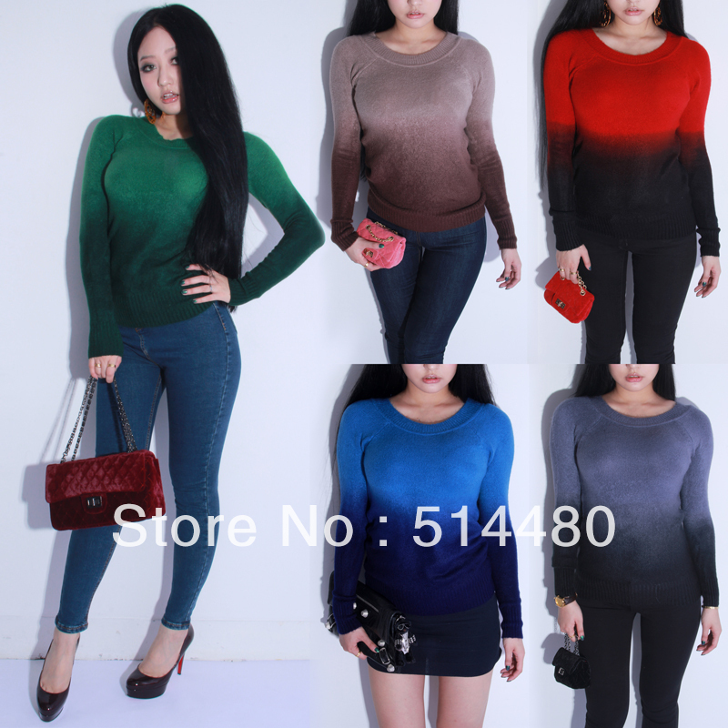 Yuki's Closet Wholesale Free Shipping High-elastic full body rabbit hair blended fabric o-neck sweater gradient 5-color