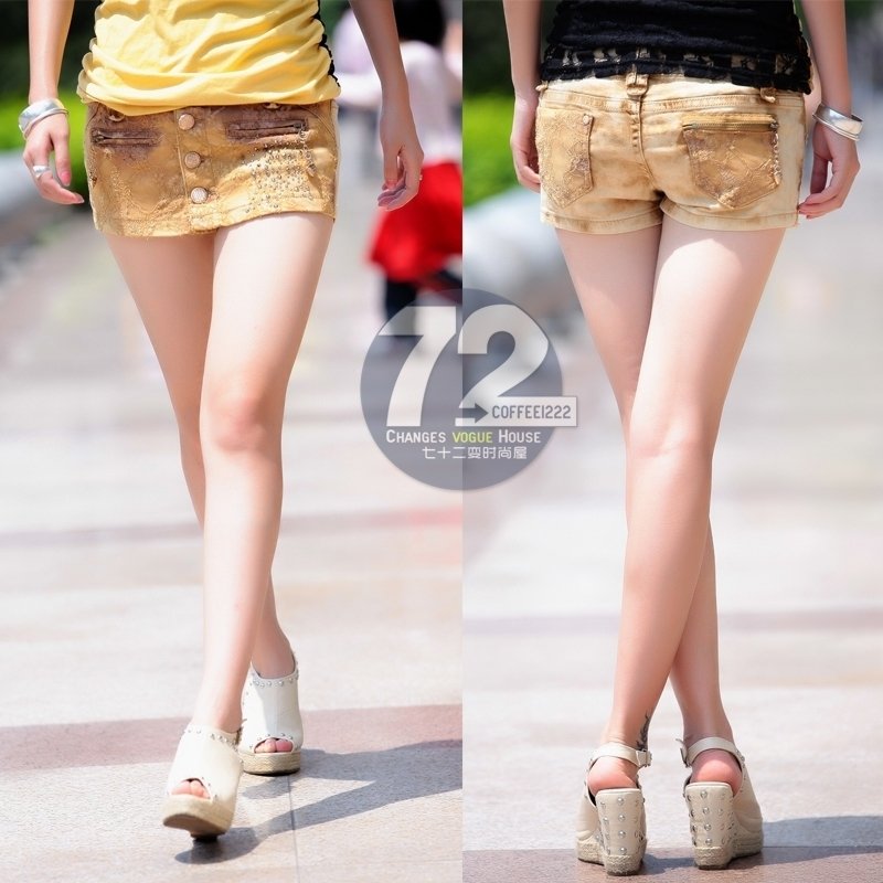 Yx3092 2012 new arrival summer breasted lace patchwork denim short culottes female