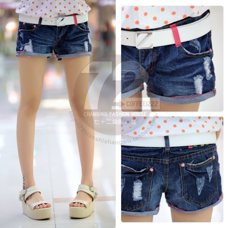 Yx622 2012 summer candy color decoration roll-up hem all-match distrressed denim shorts