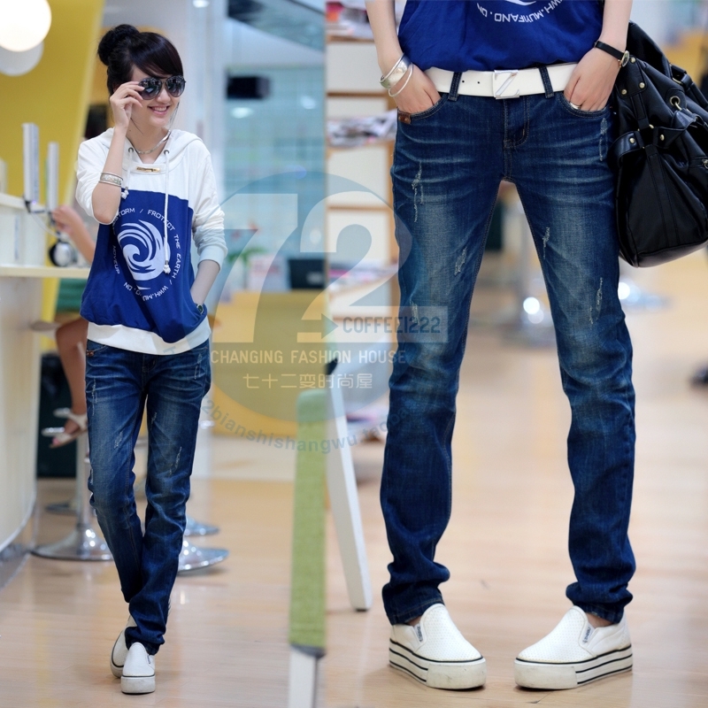 Yx8801 2012 autumn new arrival distrressed jeans straight pants female