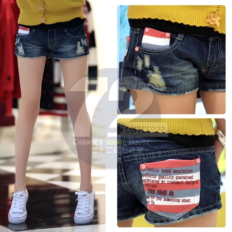 Yx9171 pants 2012 spring all-match straight applique denim shorts