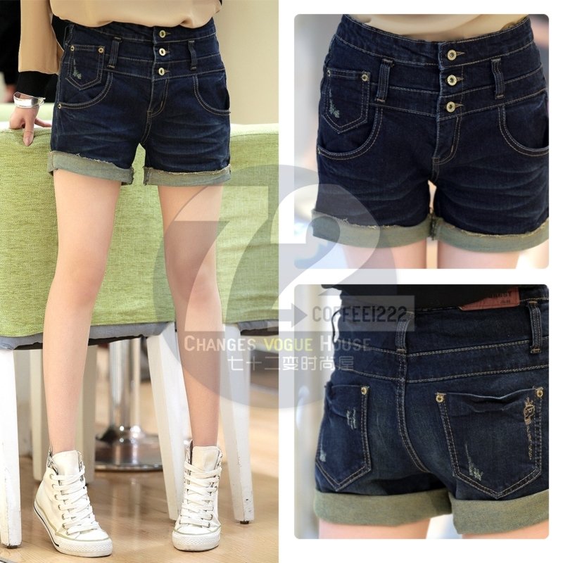 Yy110 pants 2012 summer breasted high waist roll-up hem straight denim shorts