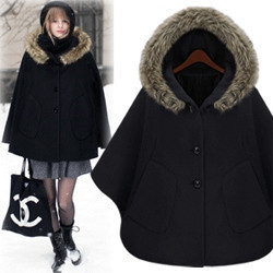 [YZ020]2012 fashion women's outerwear,trench female autumn winter woolen coats jackets free shipping fur collar batwing sleeves