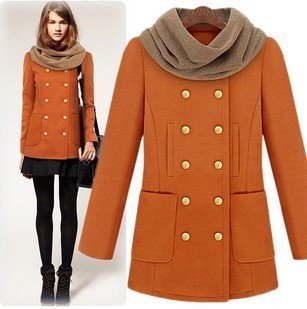 [YZ042] 2012 autumn winter fashion female/women's woolen outerwear/overcoat/jackets/trench free shipping with scarf