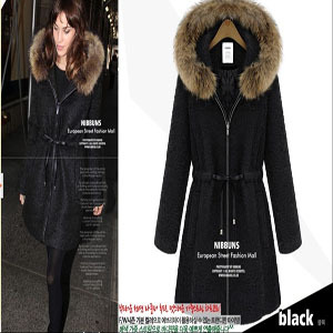 [YZ107]2012 women's winter hooded woolen trench fur collar thickening overcoat/outerwear/woolen coats black free shipping