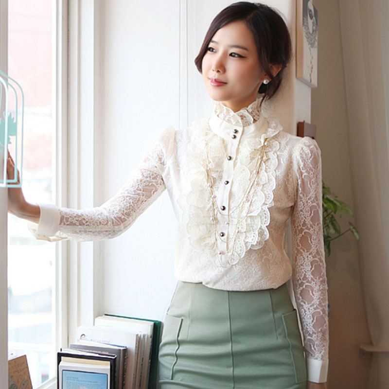 Yz523 spring basic female long-sleeve lace women's basic shirt top