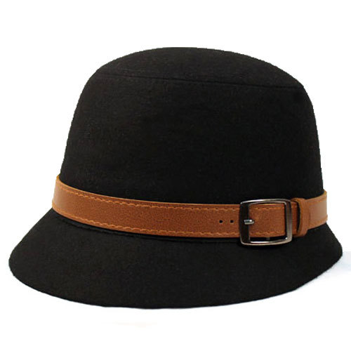 Yzstyle spring and autumn woolen fedoras leather buckle on knight cap hat female bucket hats autumn and winter
