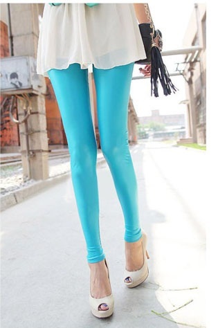 Z fashion shiny candy color low-waist tight white faux leather legging pants