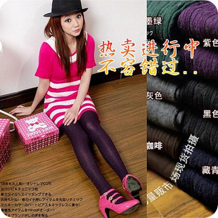 Z0016 plus crotch autumn and winter pantyhose jacquard vertical stripe thread basic pantyhose