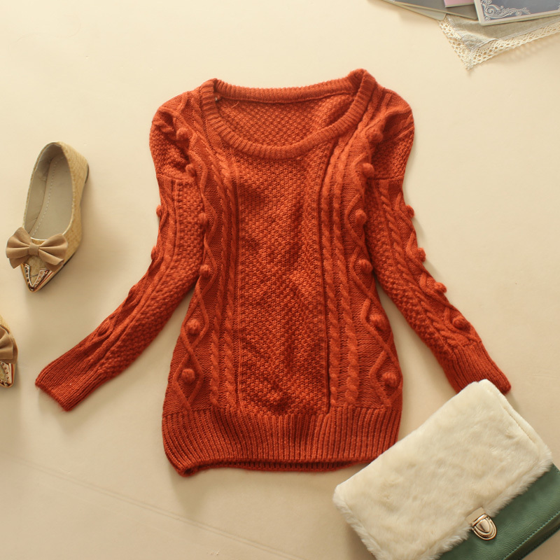 Z025-923 female 2012 loose hair balls twist braid pullover long-sleeve regular style sweater