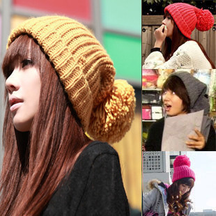 Z0447 Fashion 2012 Autumn Winter Women Hair Ball Knitted Ear Protector Cap hat