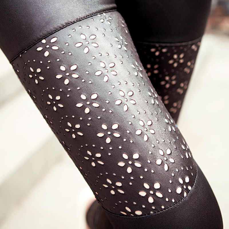 Z0688 2013 summer faux leather patchwork legging female thin faux leather pants boot cut jeans ankle length trousers