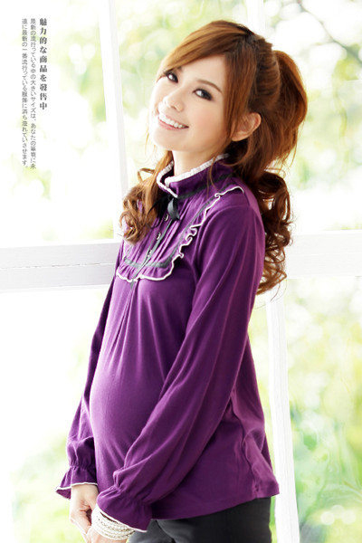 Z7072 lace decoration bow knitted stretch cotton maternity basic shirt spring clothing