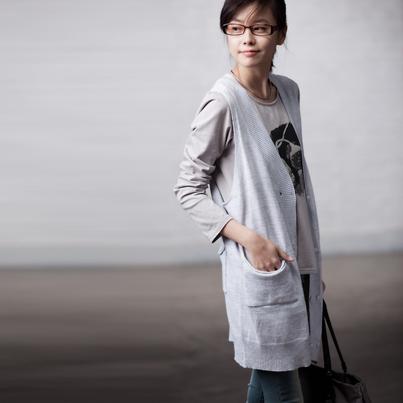 Z9317a cotton V-neck double breasted gustless back sleeveless cardigan female