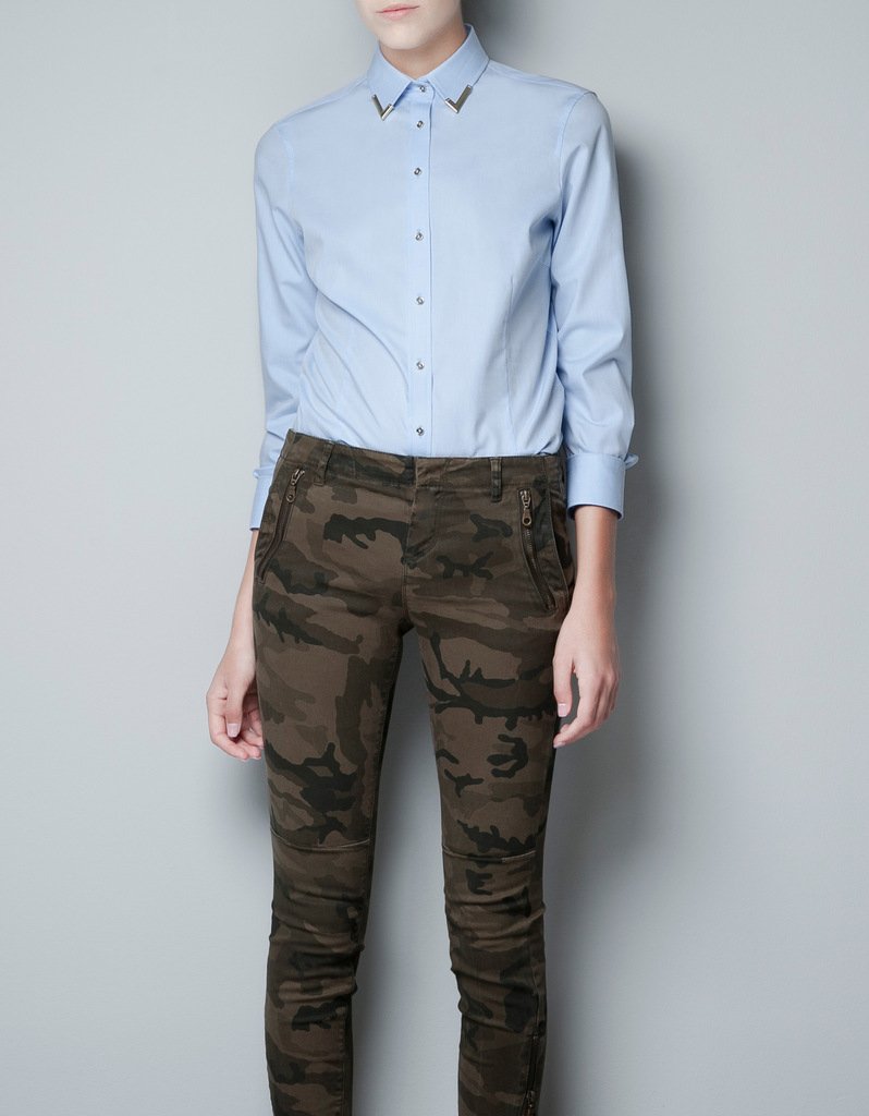 ZA** 1:1 Brand Women Cotton Shirt with Diva Metal Collar, Ladies Spain Brand Blouse, Freeshipping